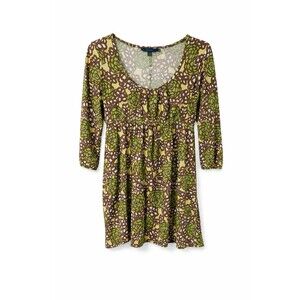 Boden Floral Print Silk Cotton Blend Dress Women’s Size 12 Green Brown